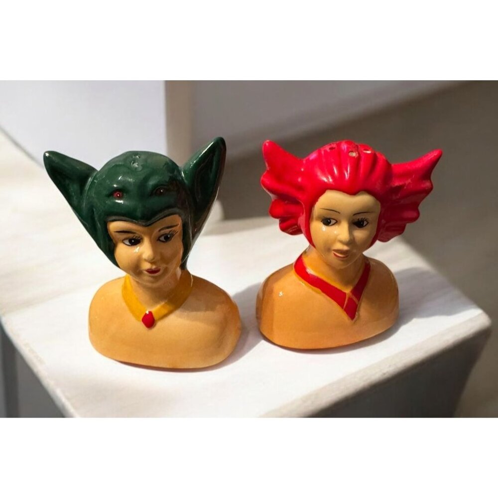 Vintage Ceramic Monsters Woman Salt & Pepper Shakers
